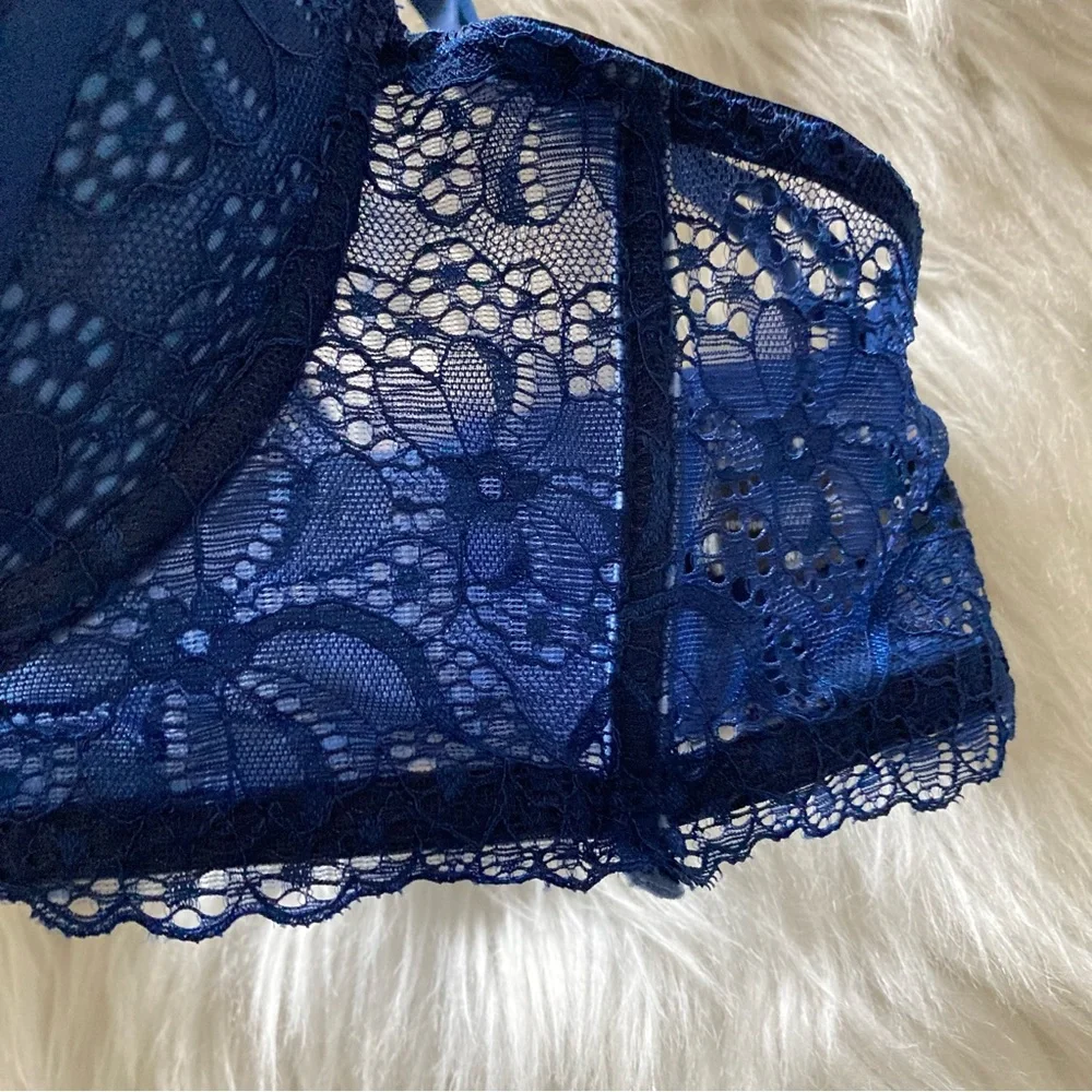 36C Blue Lace Satin Adjustable Bra